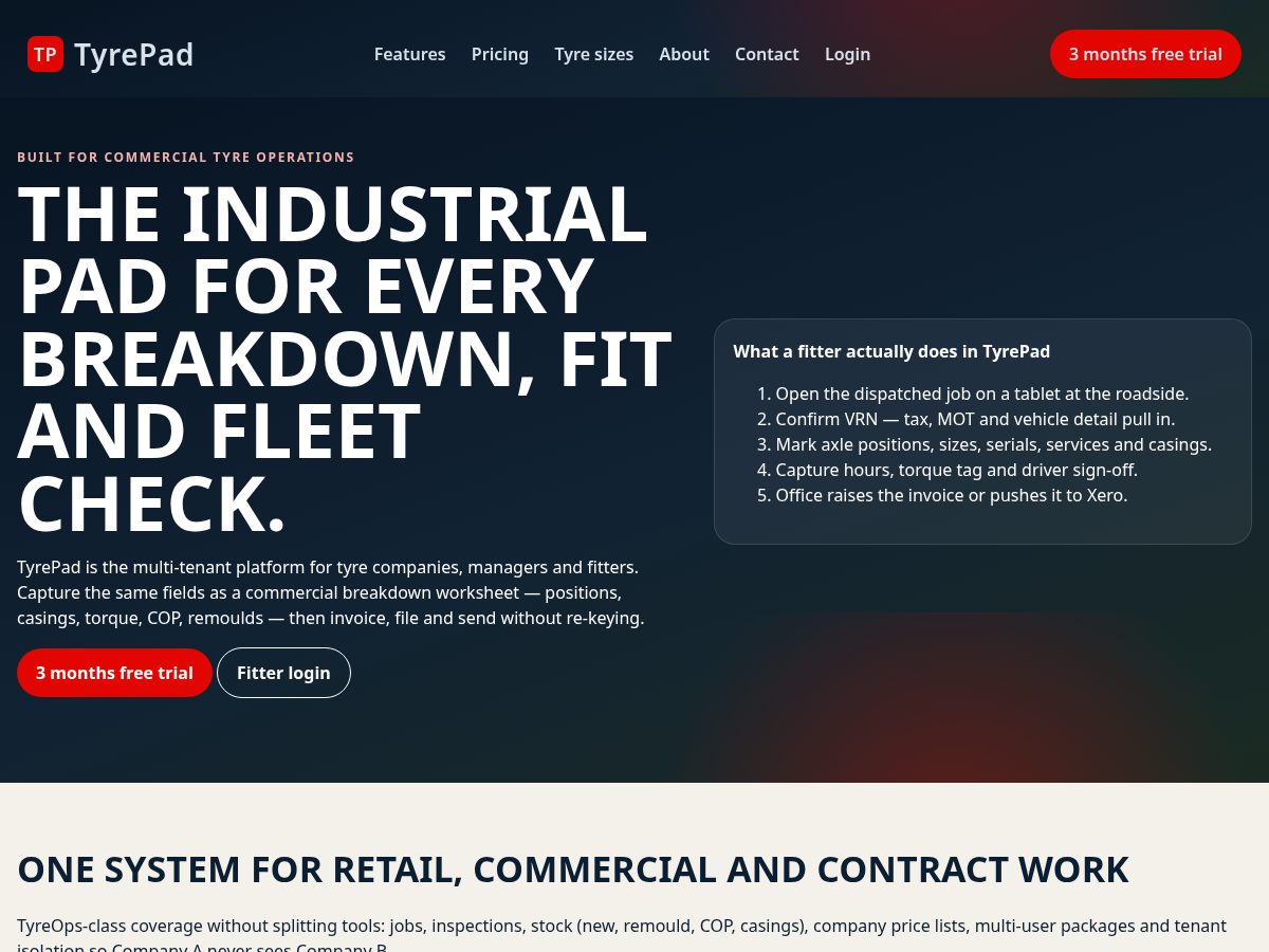 Landing-page snapshot of tyrepad.store