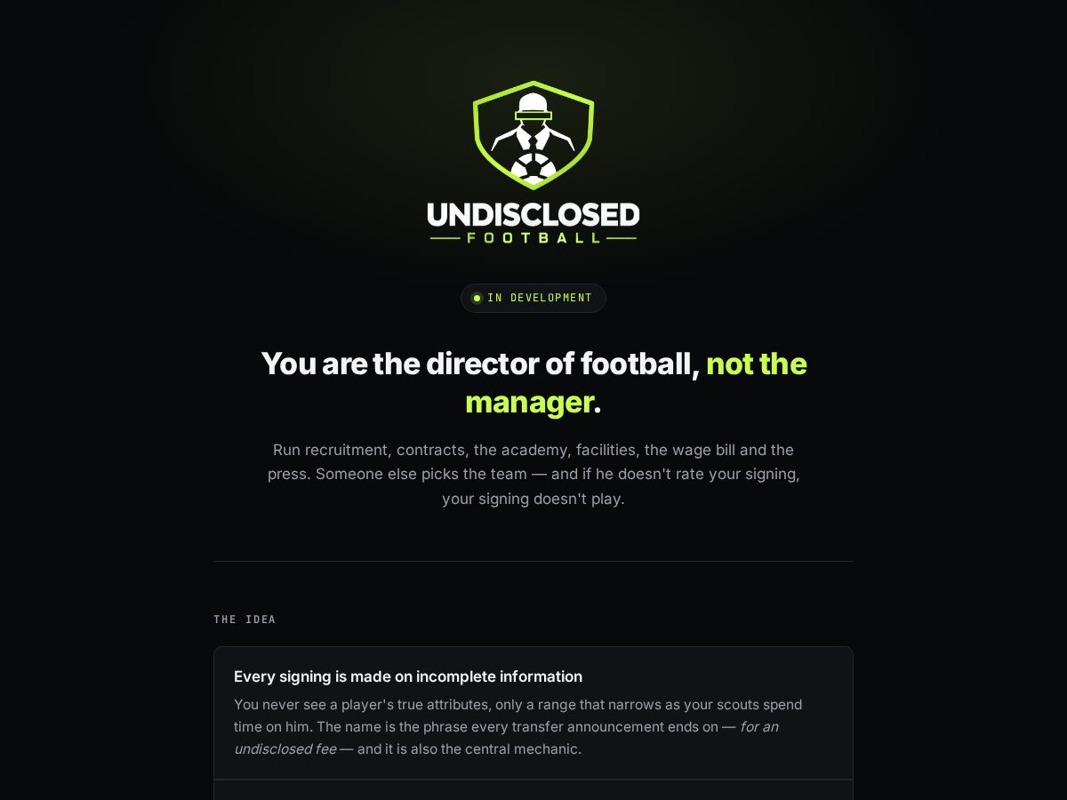 Landing-page snapshot of undisclosedfootball.com