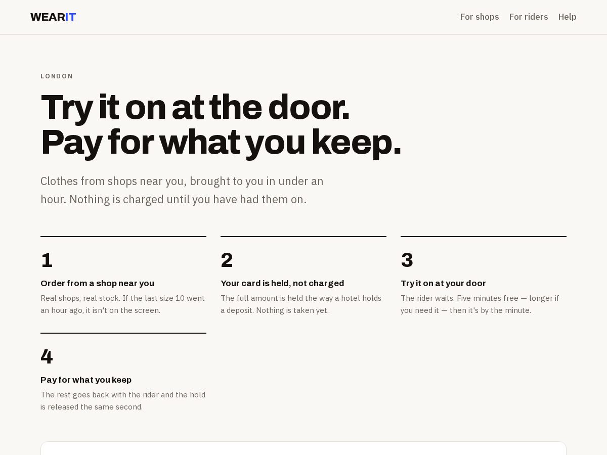 Landing-page snapshot of usewearit.app