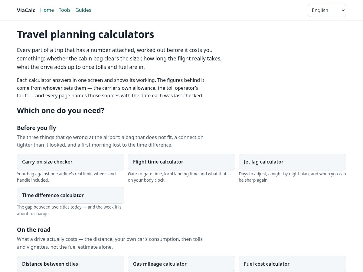 Landing-page snapshot of viacalc.com