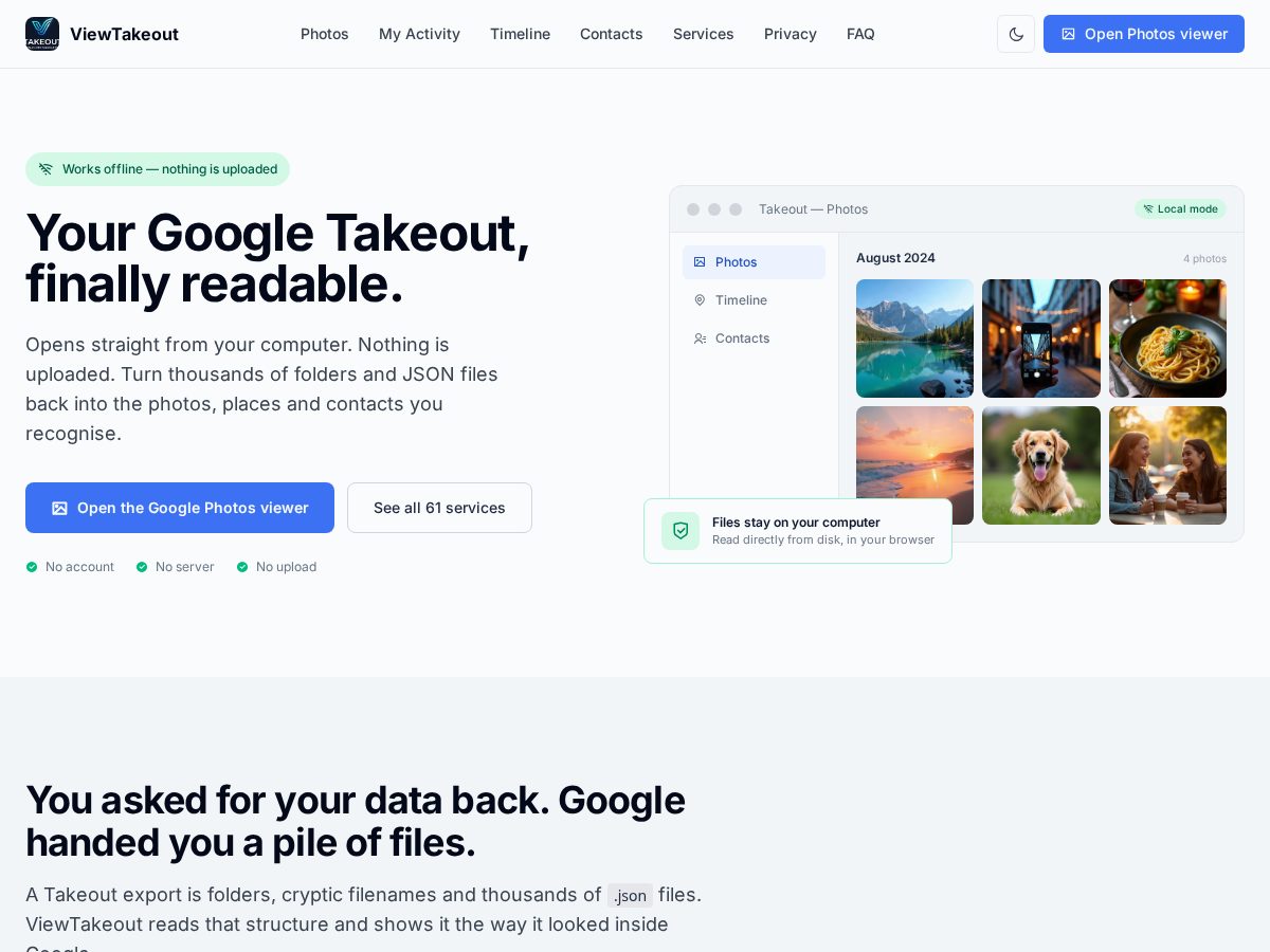 Landing-page snapshot of viewtakeout.com