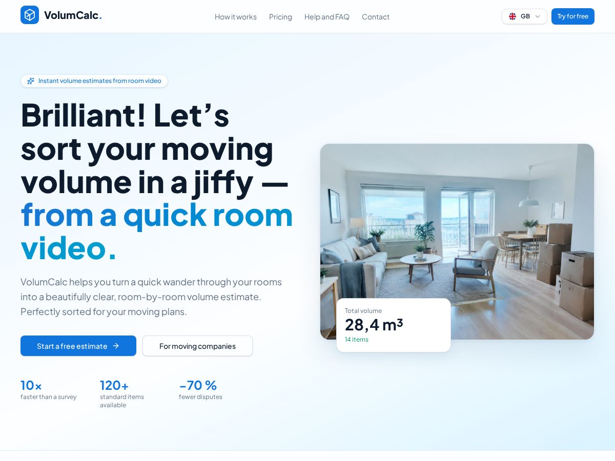 Landing-page snapshot of volumcalc.com