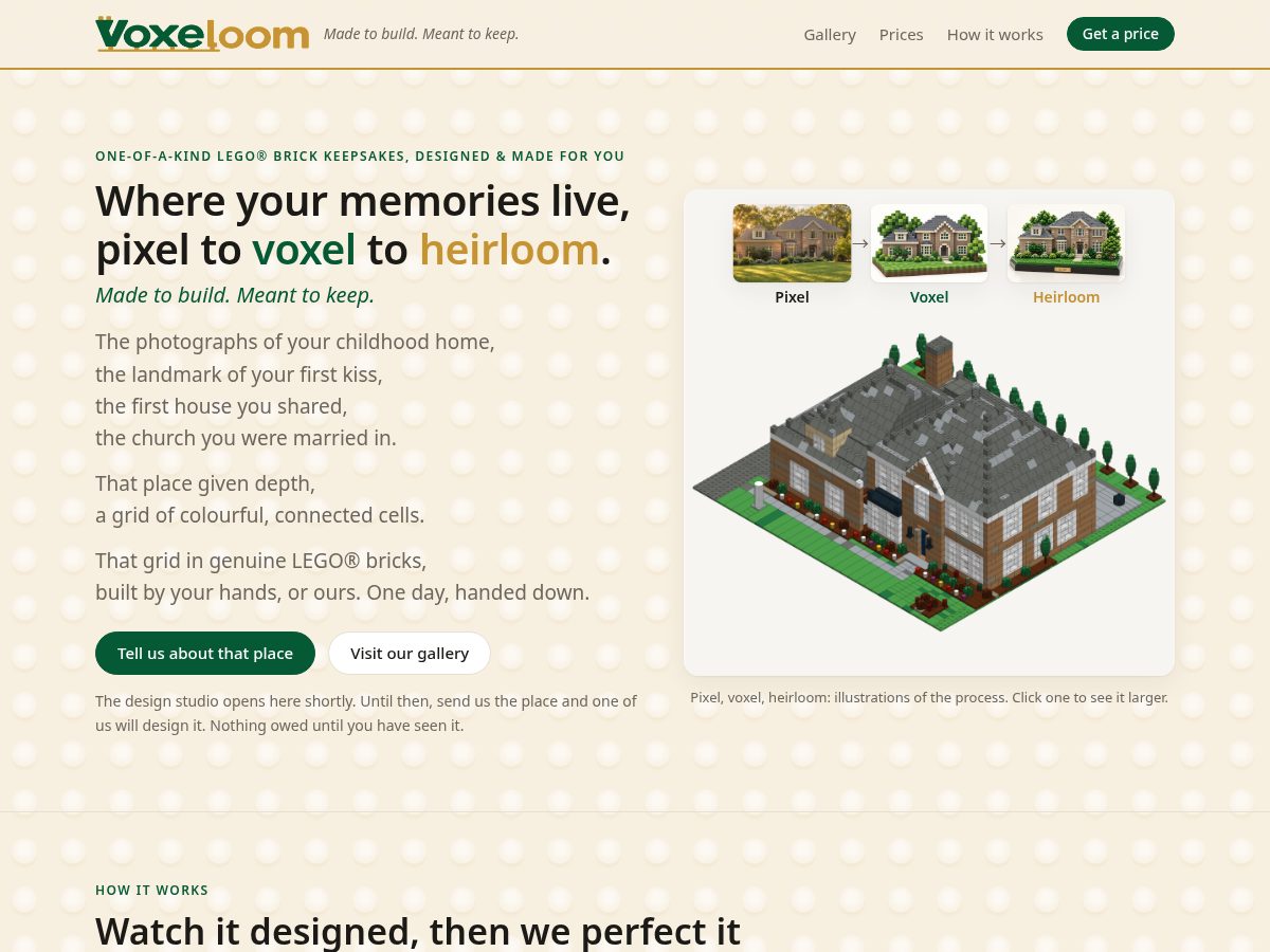 Landing-page snapshot of voxeloom.com