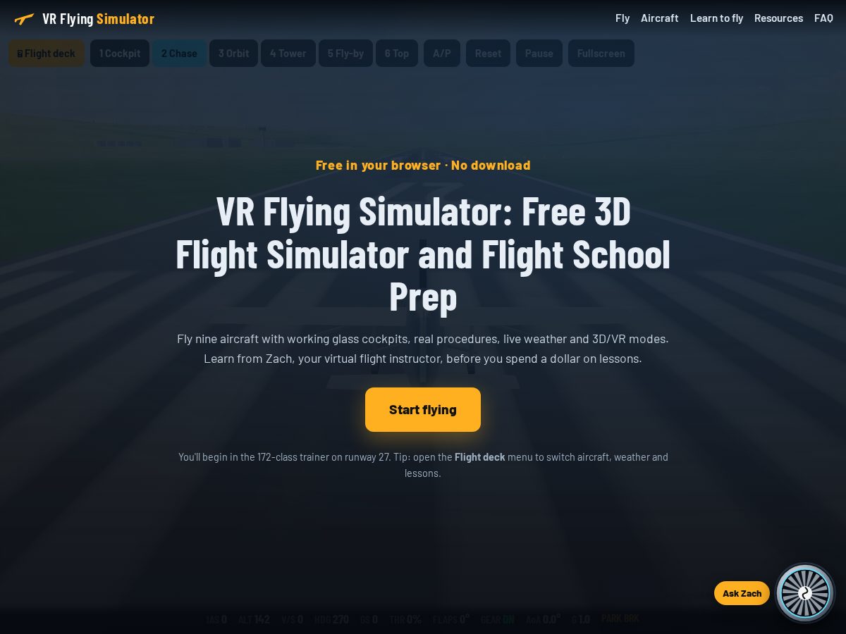 Landing-page snapshot of vrflyingsimulator.com