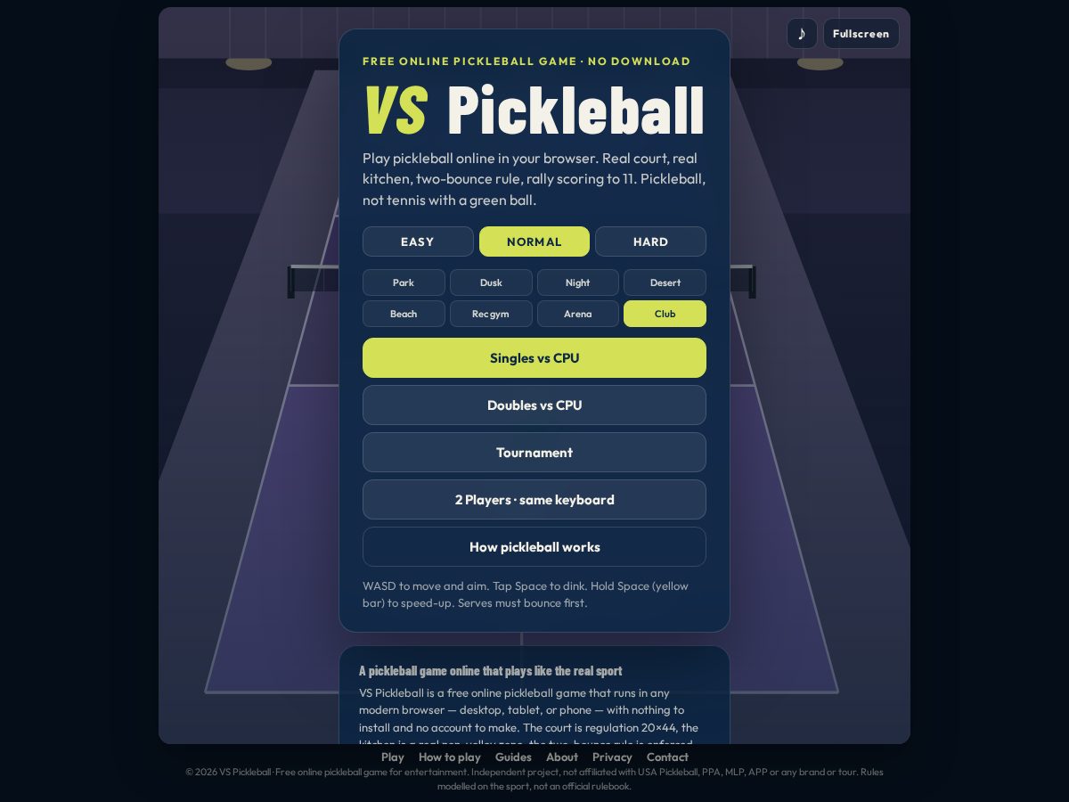 Landing-page snapshot of vspickleball.com