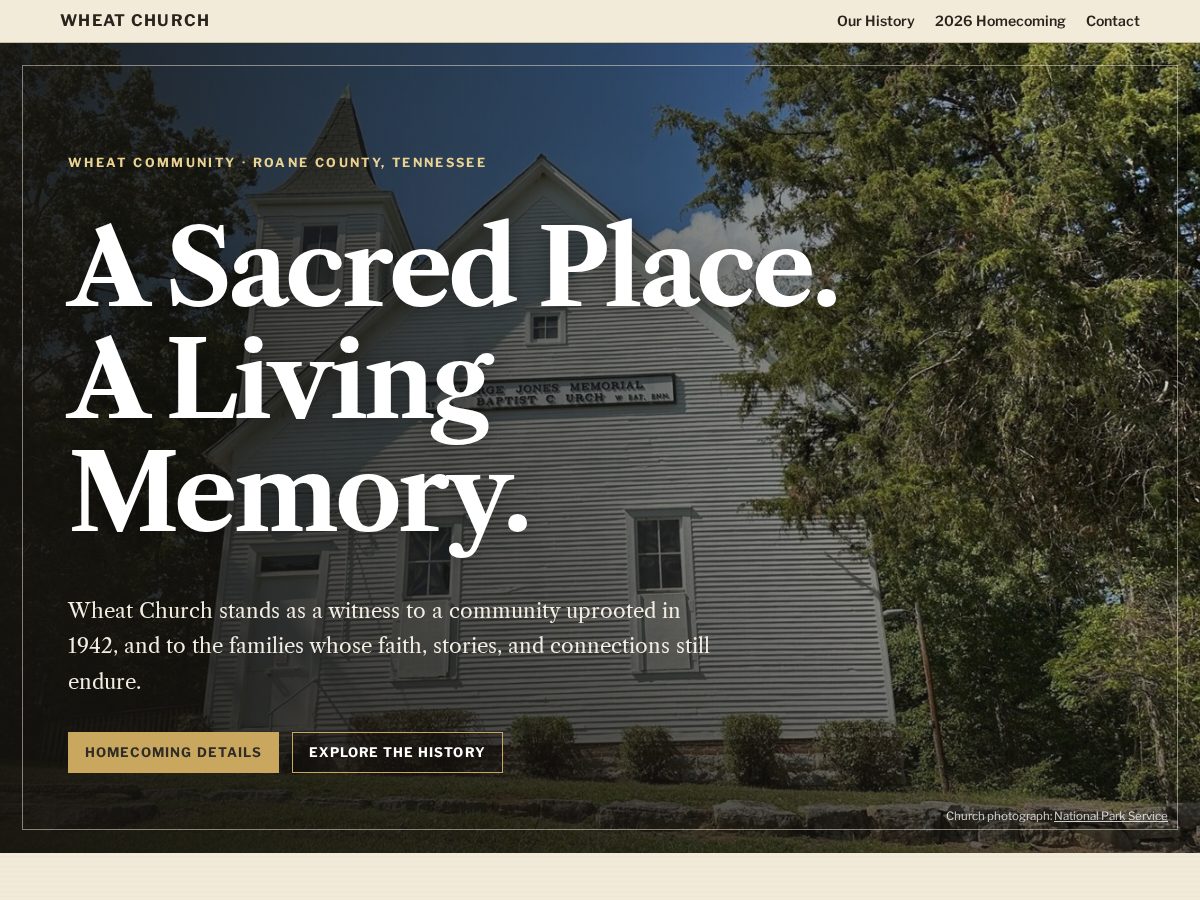 Landing-page snapshot of wheatchurch.org