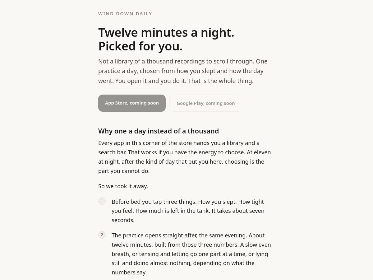 Landing-page snapshot of winddowndaily.com