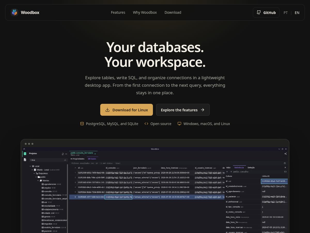 Landing-page snapshot of woodbox.dev