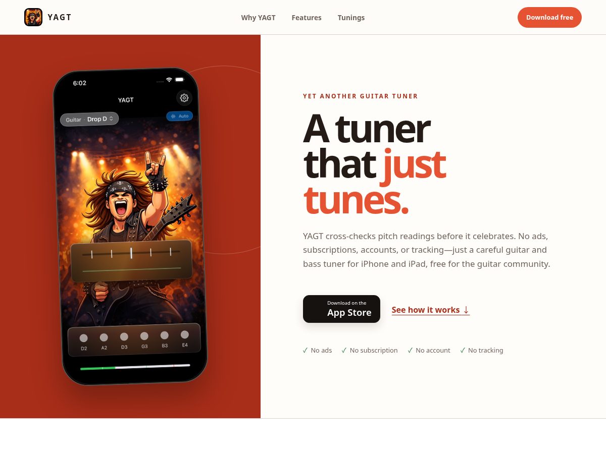 Landing-page snapshot of yagt.app