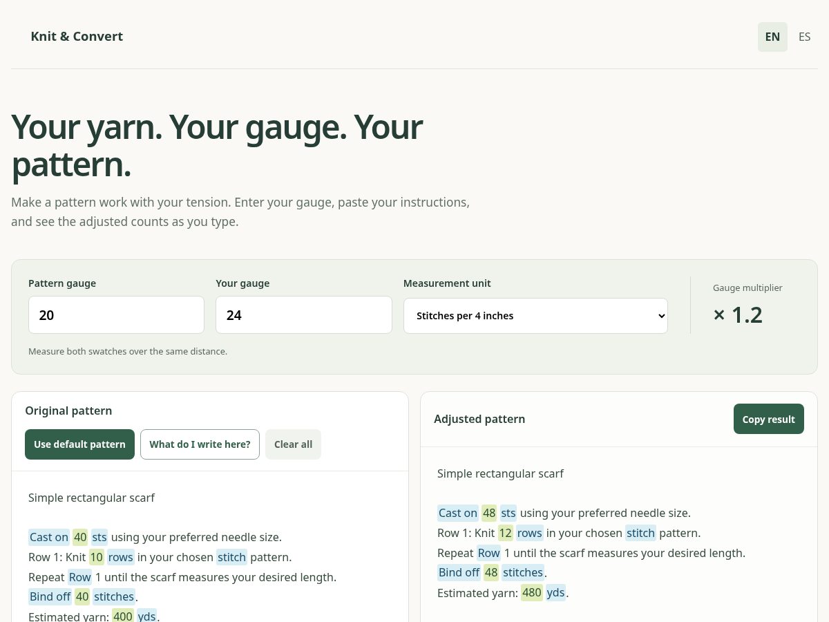 Landing-page snapshot of yarngaugeconverter.com
