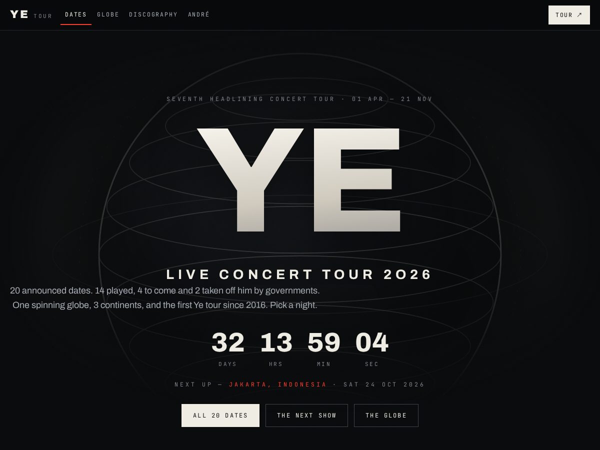 Landing-page snapshot of yetour.info