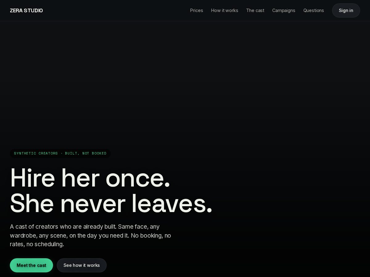 Landing-page snapshot of zerastudio.app