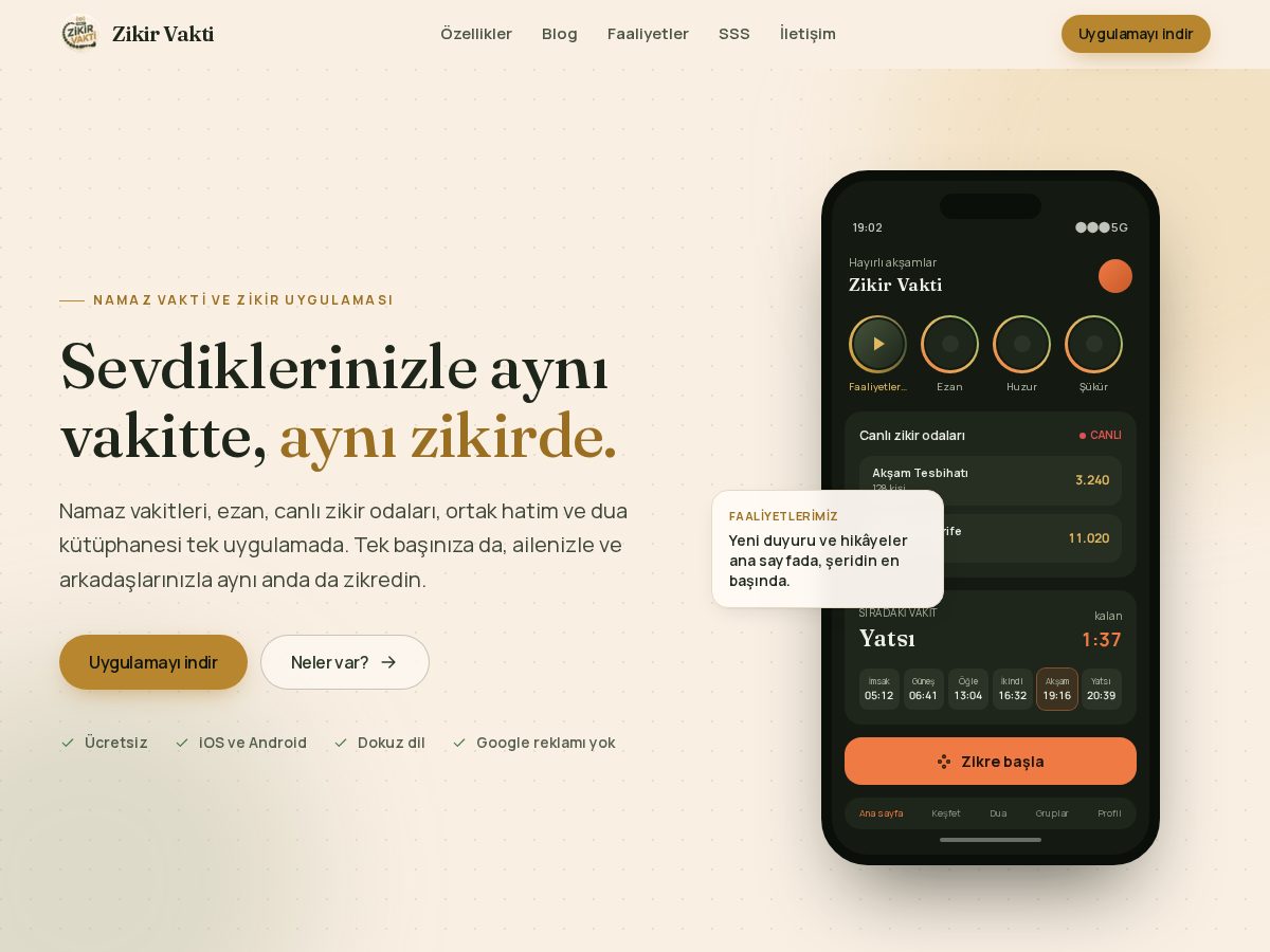 Landing-page snapshot of zikirvaktiapp.com