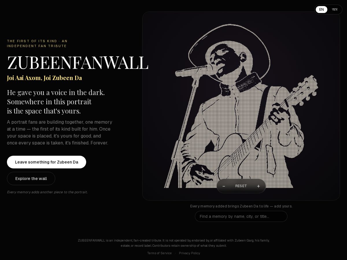 Landing-page snapshot of zubeenfanwall.com