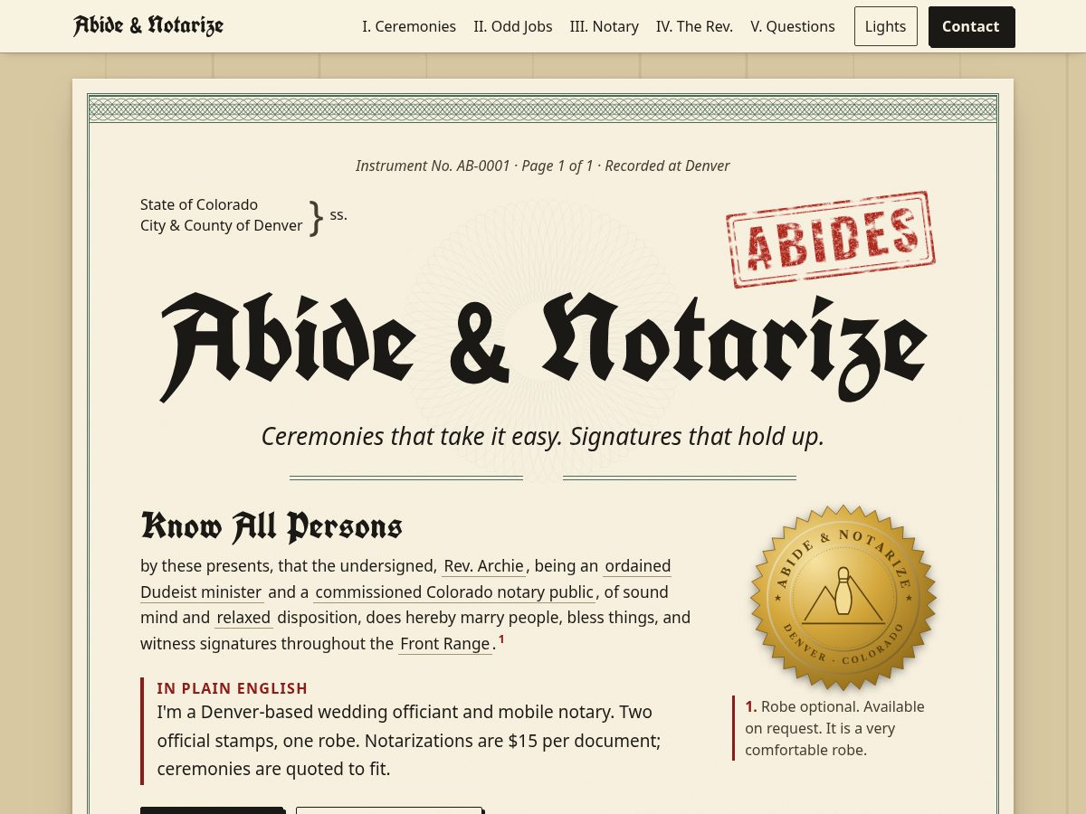 Landing-page snapshot of abideandnotarize.com