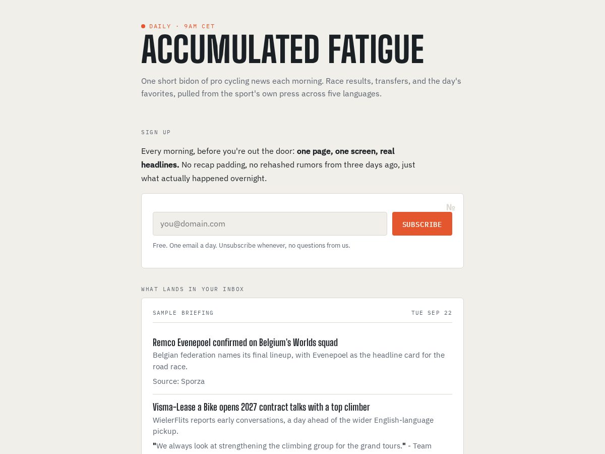 Landing-page snapshot of accumulatedfatigue.com