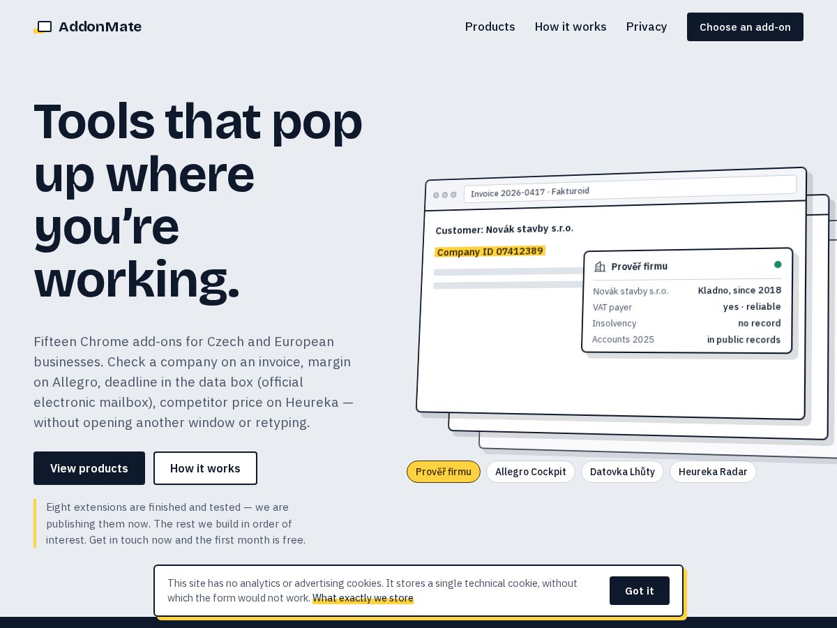 Landing-page snapshot of addonmate.com