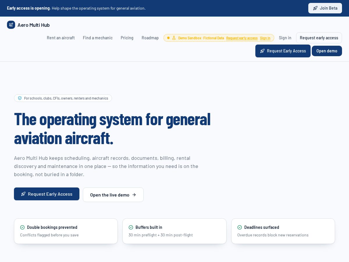 Landing-page snapshot of aero-multi-hub.com