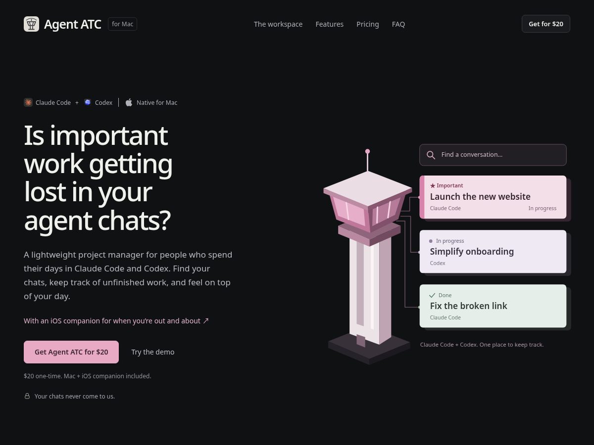 Landing-page snapshot of agentatc.com