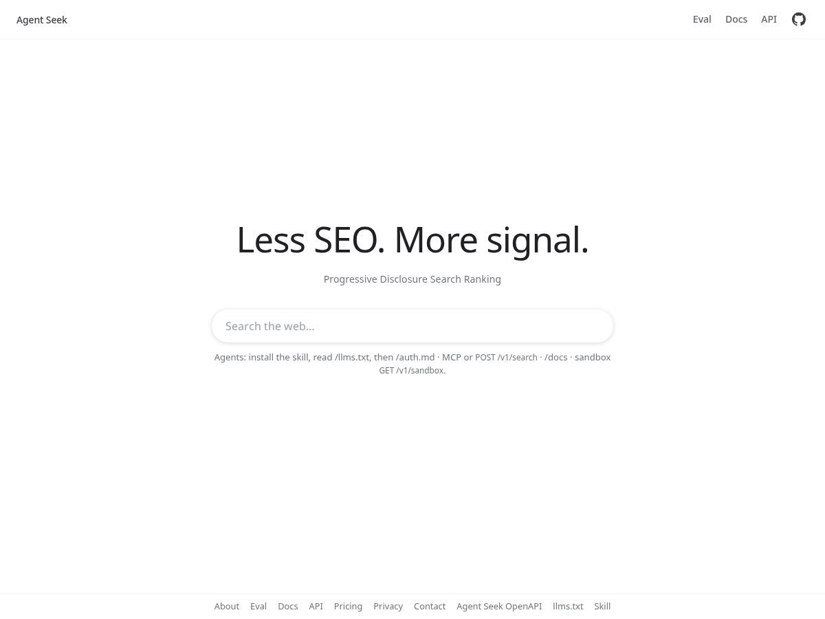 Landing-page snapshot of agentseek.dev
