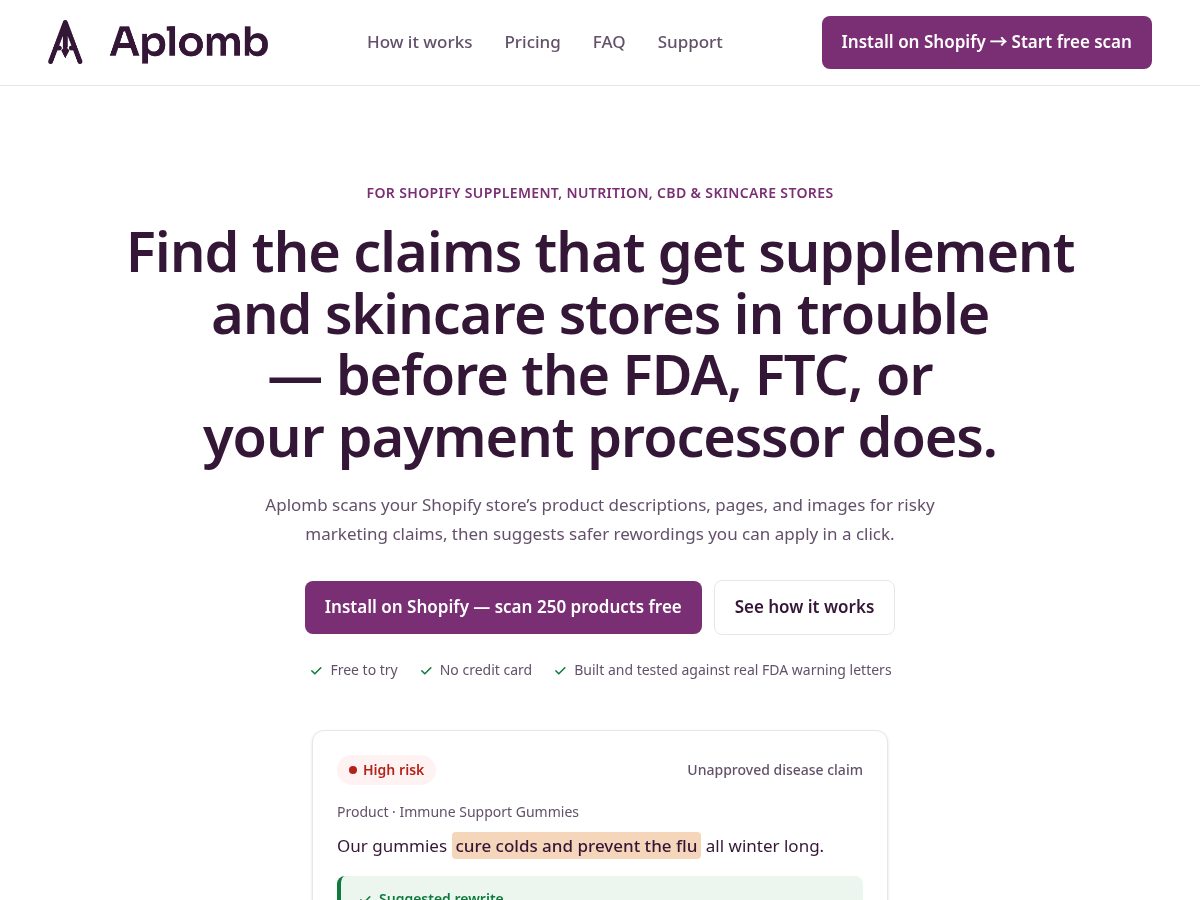 Landing-page snapshot of aplombscan.com