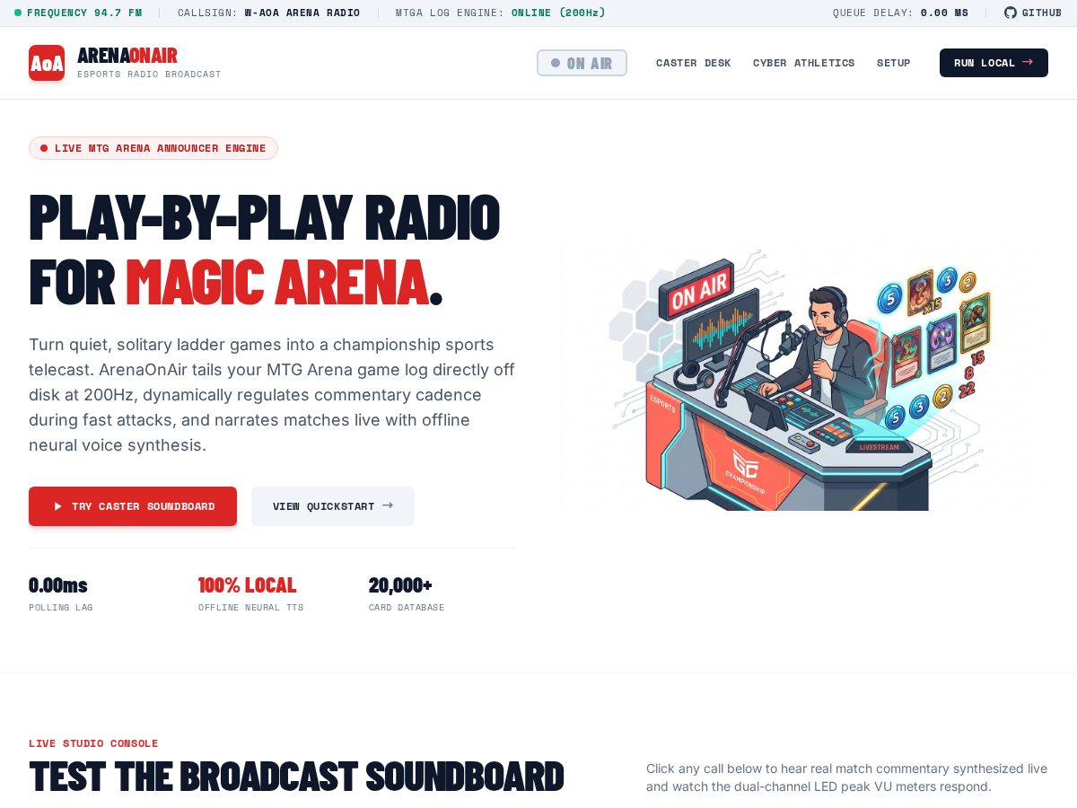 Landing-page snapshot of arenaonair.com