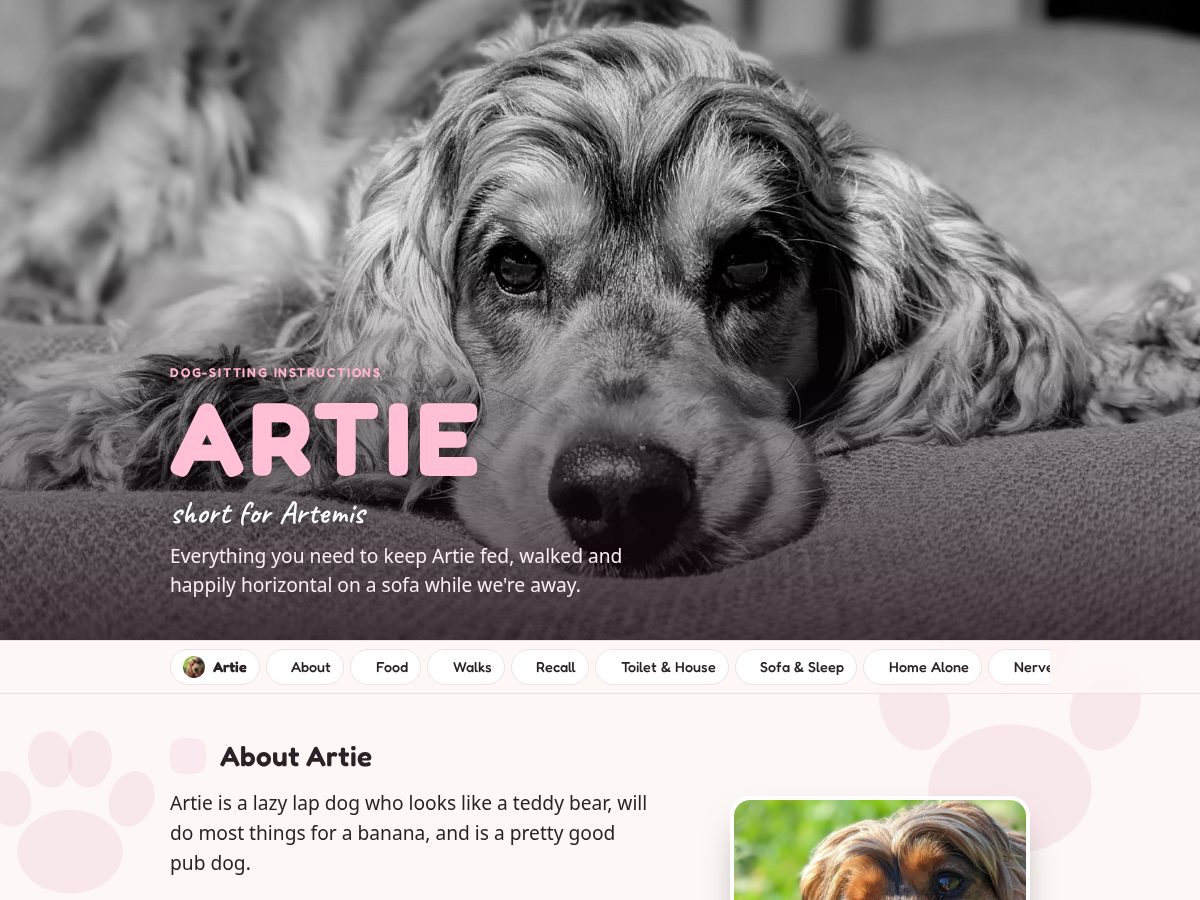 Landing-page snapshot of artie.pet