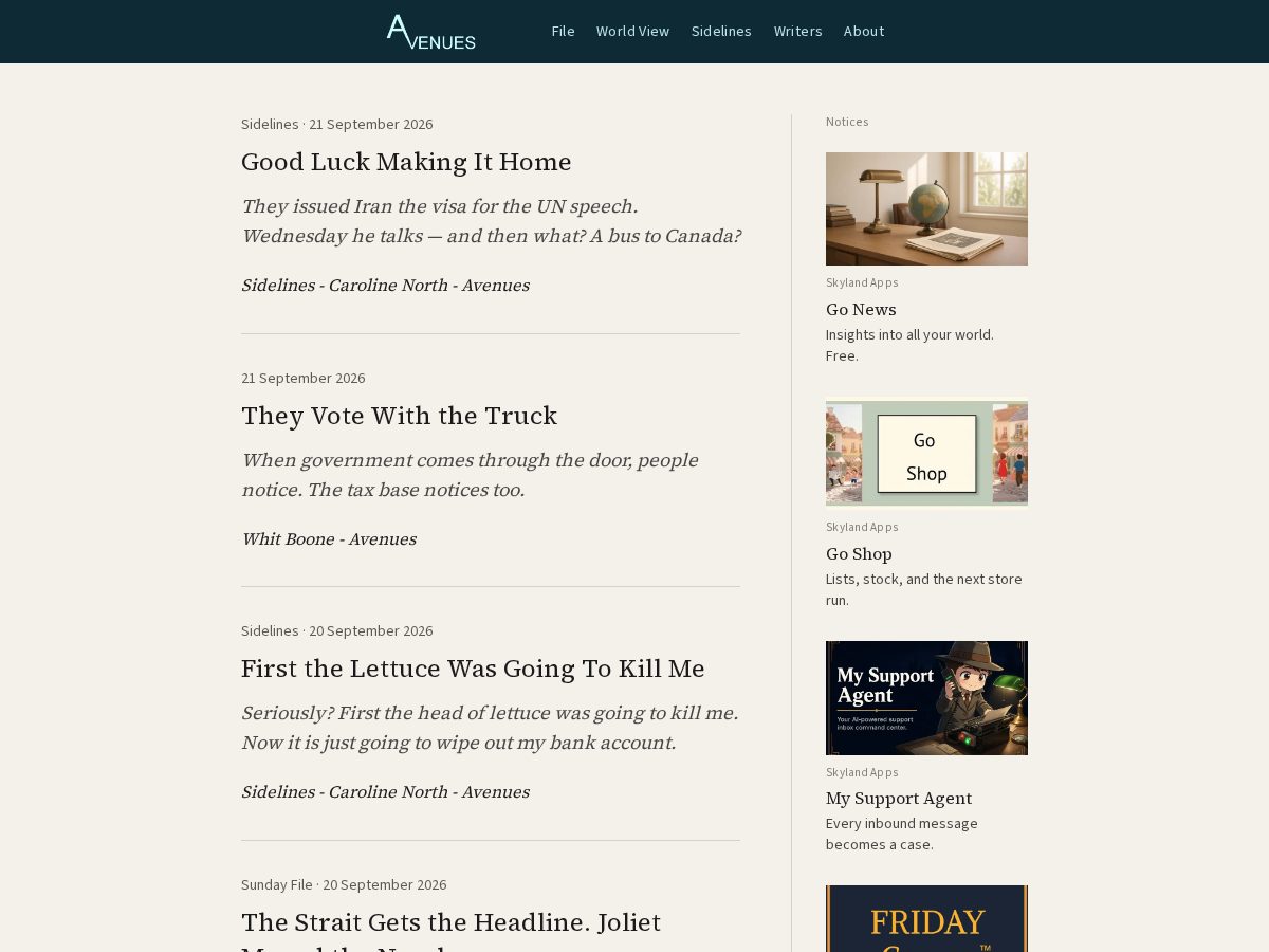 Landing-page snapshot of avenuesfiles.com