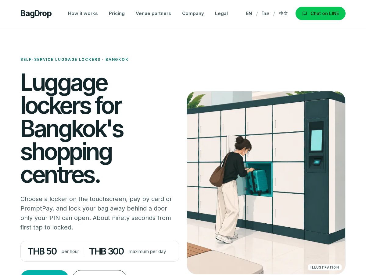 Landing-page snapshot of bagdropth.com