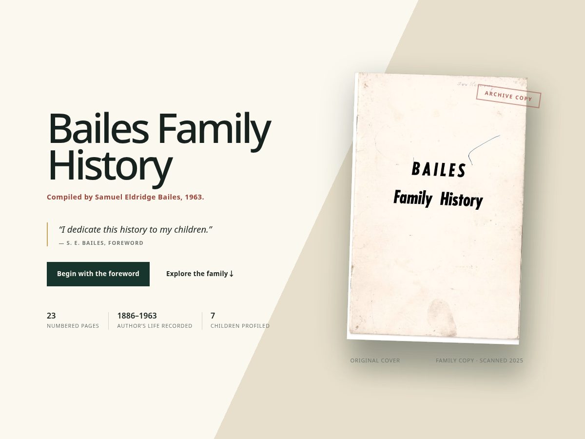 Landing-page snapshot of bailesfamilyhistory.com
