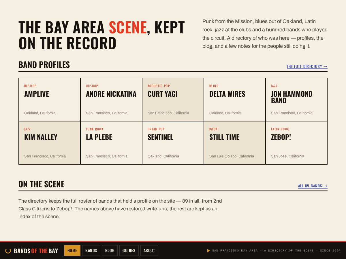 Landing-page snapshot of bandsofthebay.com