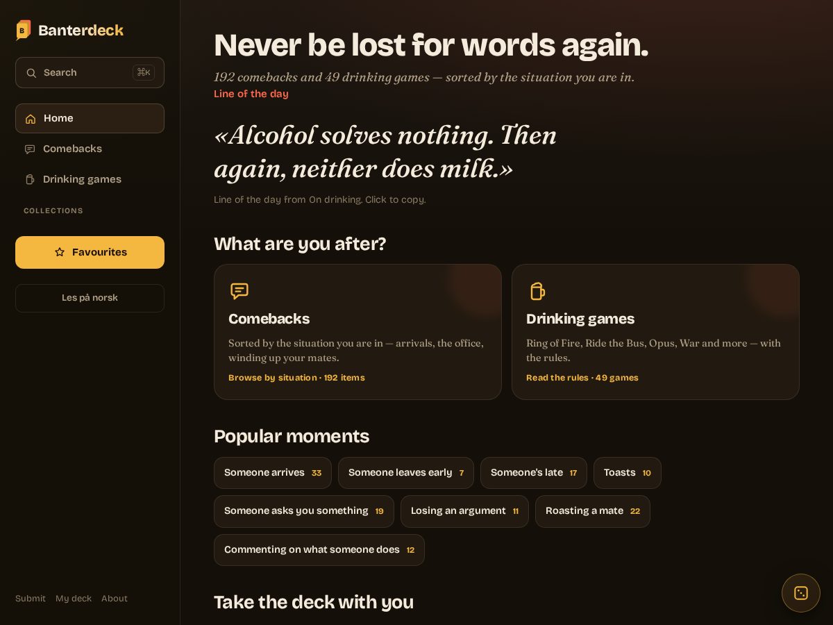 Landing-page snapshot of banterdeck.com