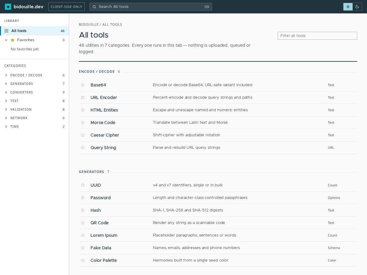 Landing-page snapshot of bidouille.dev