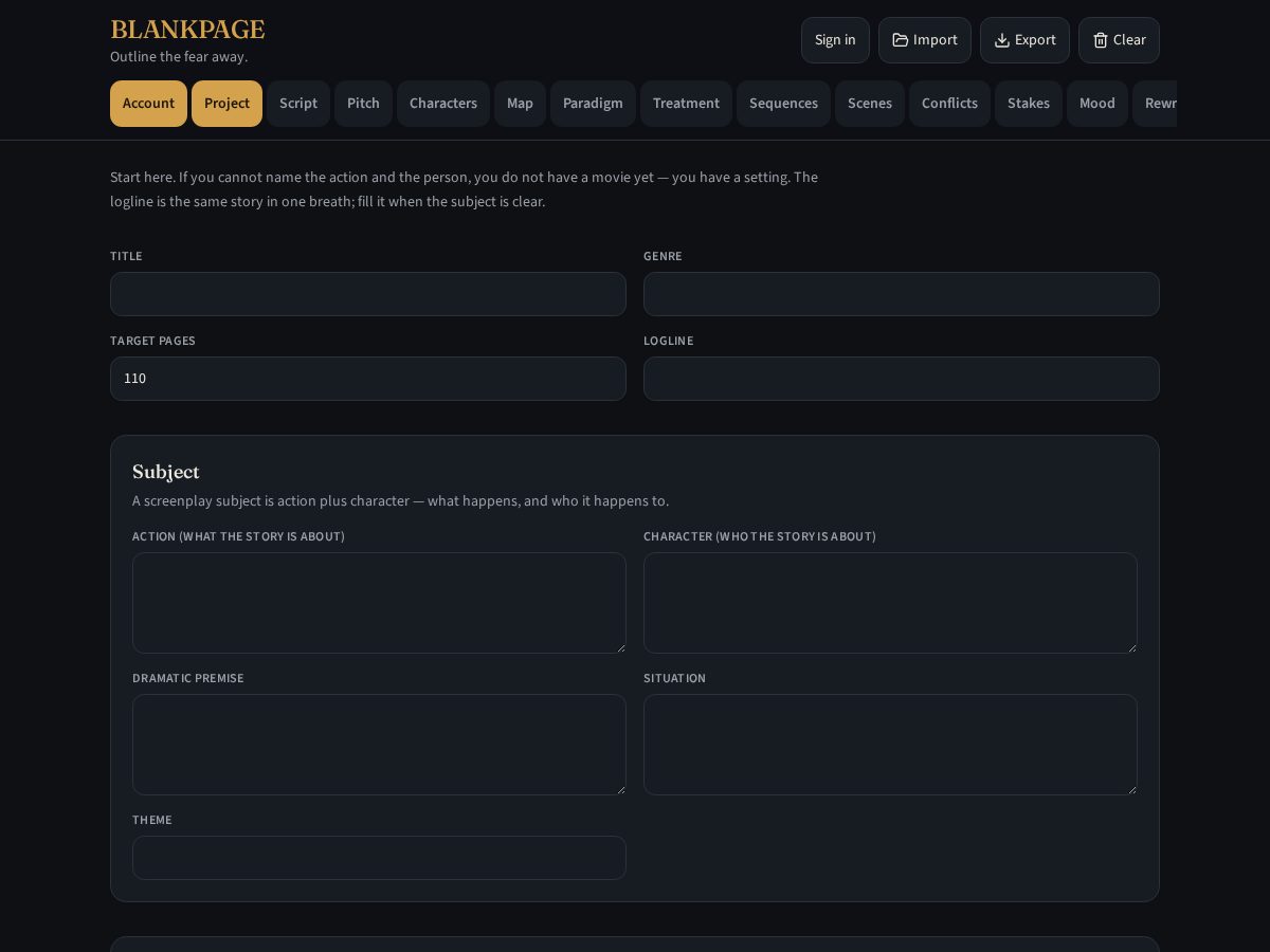Landing-page snapshot of blankpage.pro