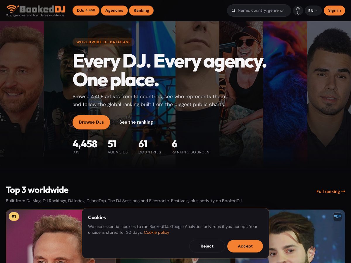 Landing-page snapshot of booked-dj.com