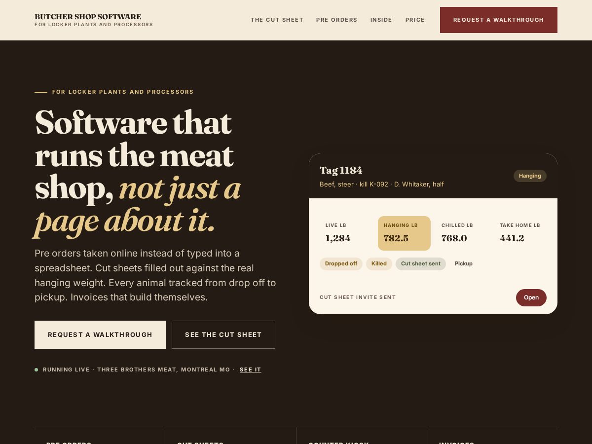 Landing-page snapshot of butchershopsoftware.com