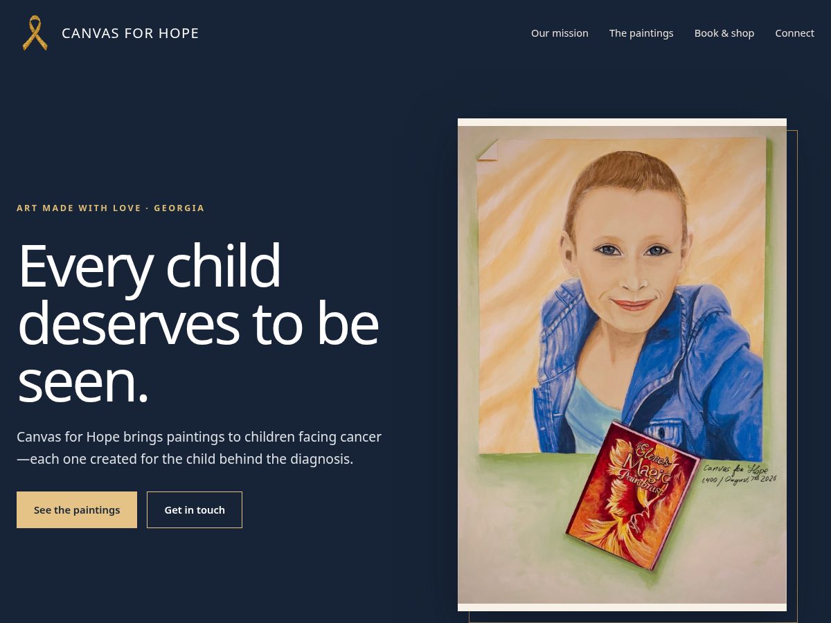 Landing-page snapshot of canvasforhope.net