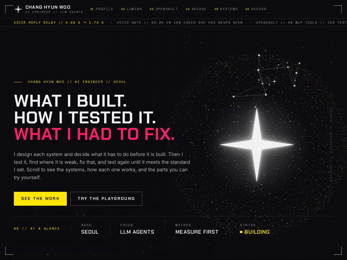 Landing-page snapshot of changhyunwoo.com