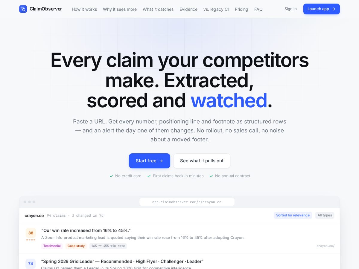 Landing-page snapshot of claimobserver.com