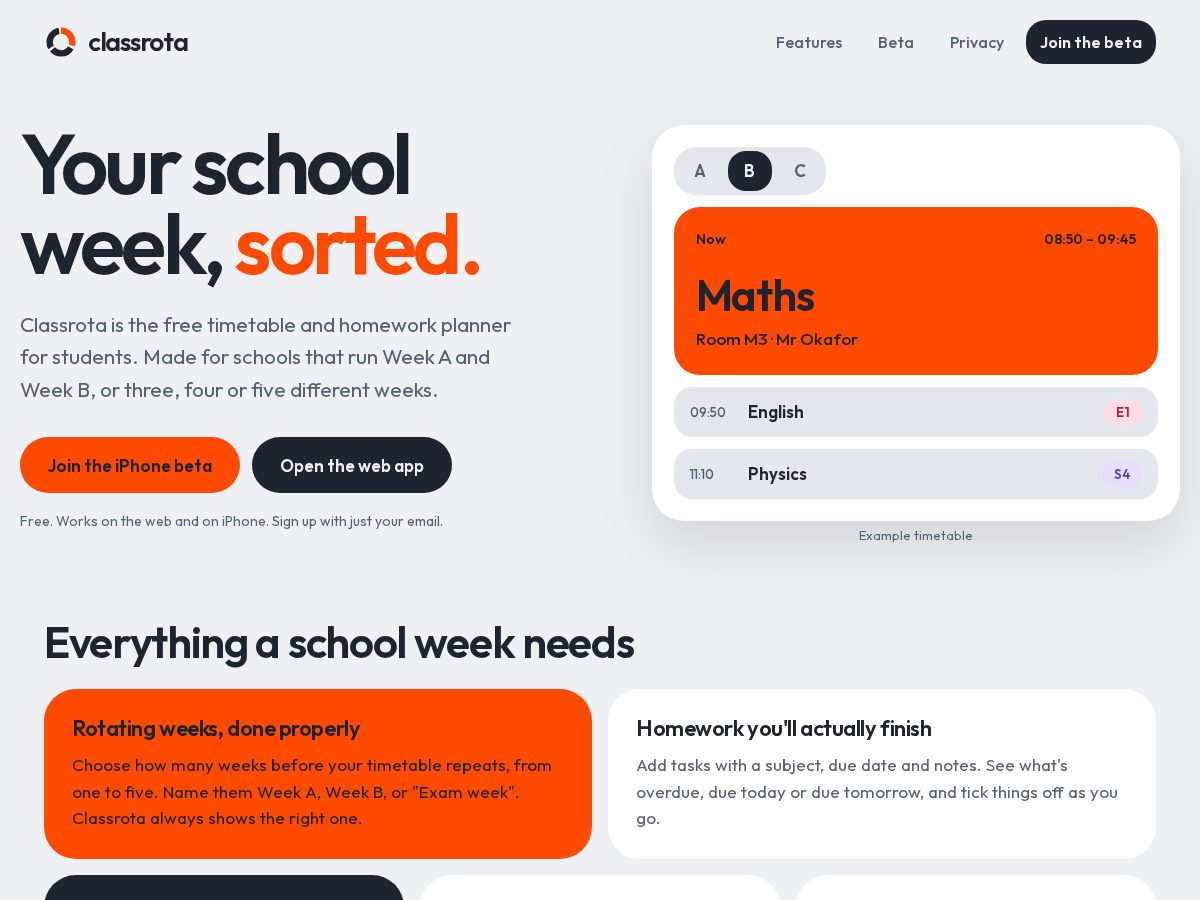Landing-page snapshot of classrota.com