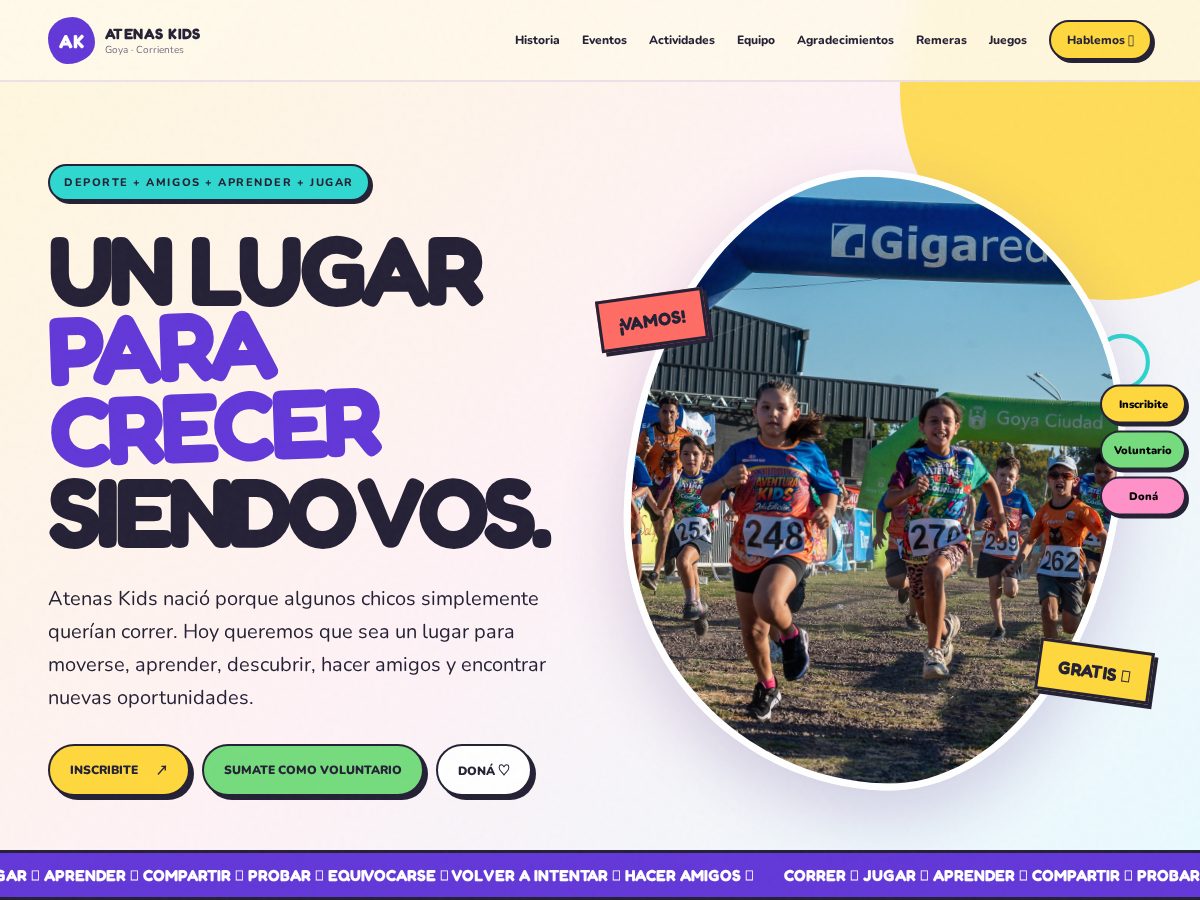 Landing-page snapshot of clubatenaskids.org