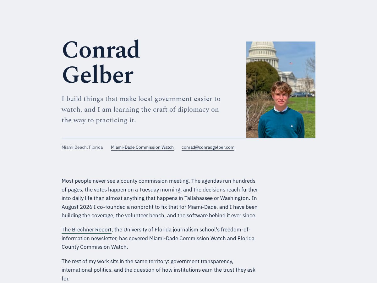 Landing-page snapshot of conradgelber.com