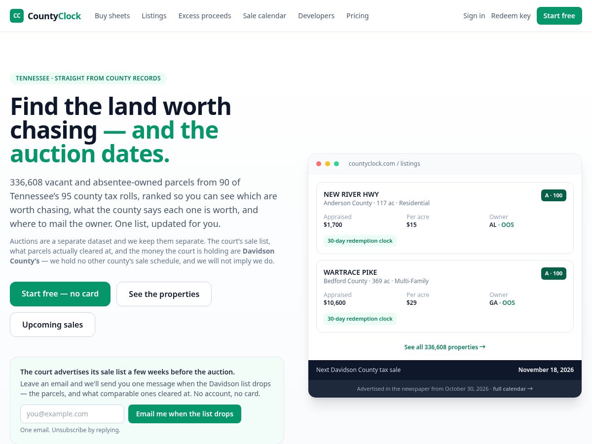 Landing-page snapshot of countyclock.com