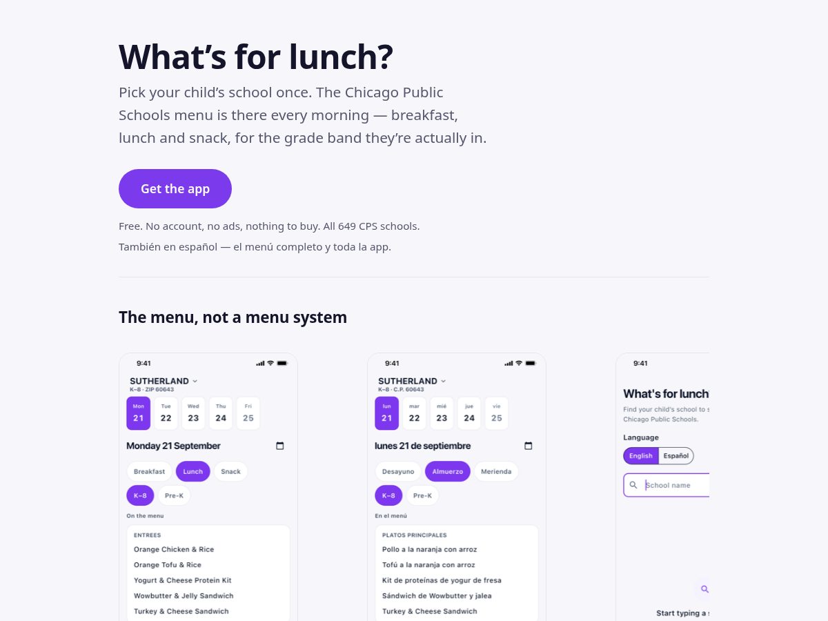 Landing-page snapshot of cpslunchline.com