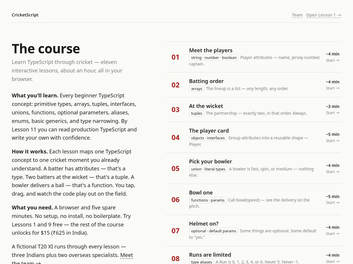 Landing-page snapshot of cricketscript.dev