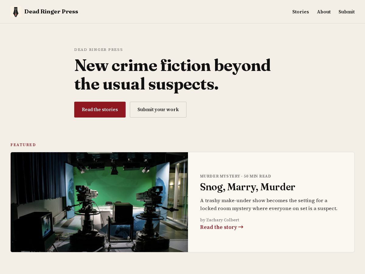 Landing-page snapshot of deadringerpress.com