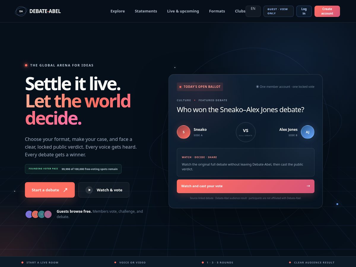 Landing-page snapshot of debateabel.com