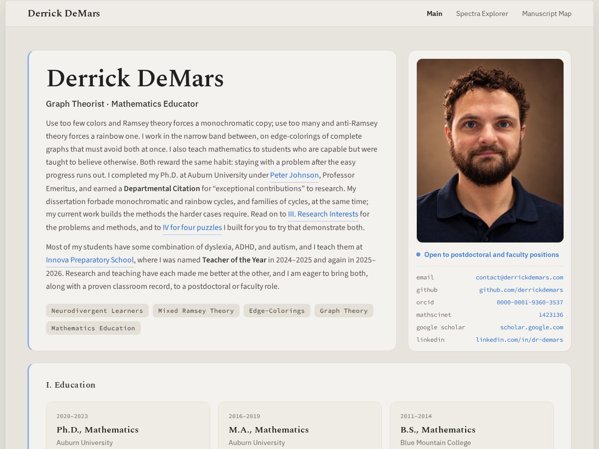 Landing-page snapshot of derrickdemars.com