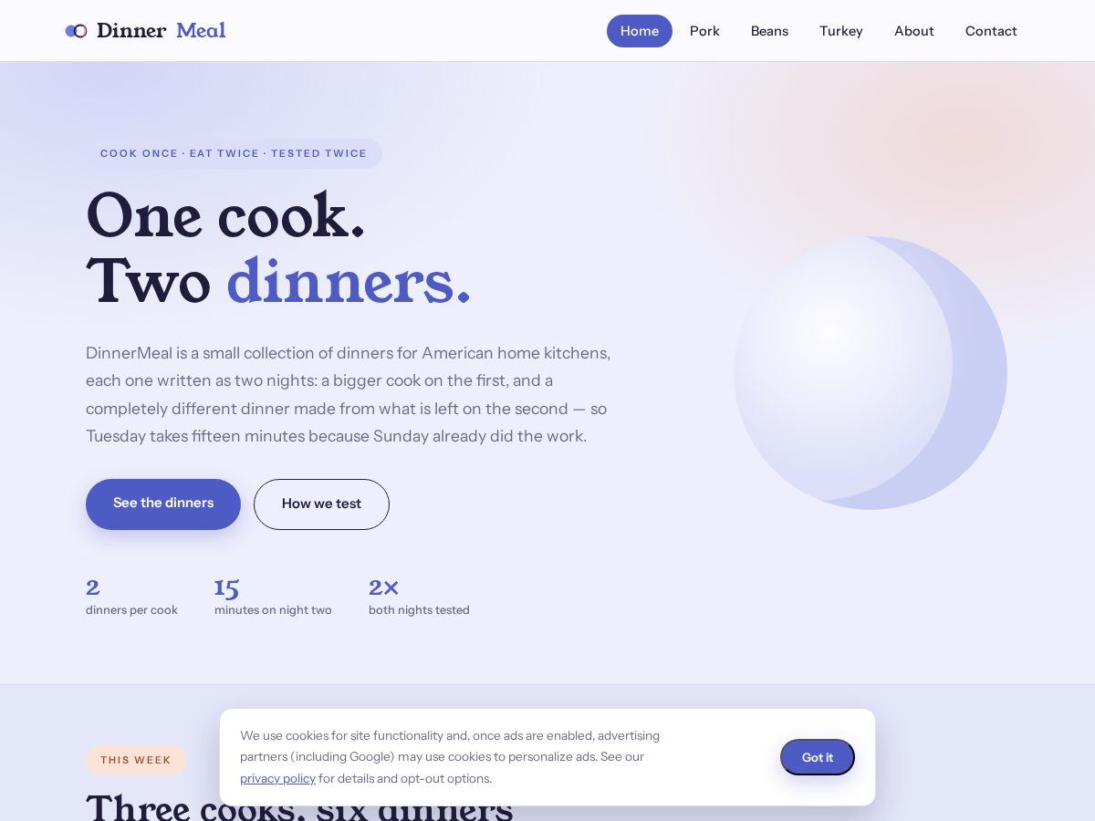 Landing-page snapshot of dinnermeal.online