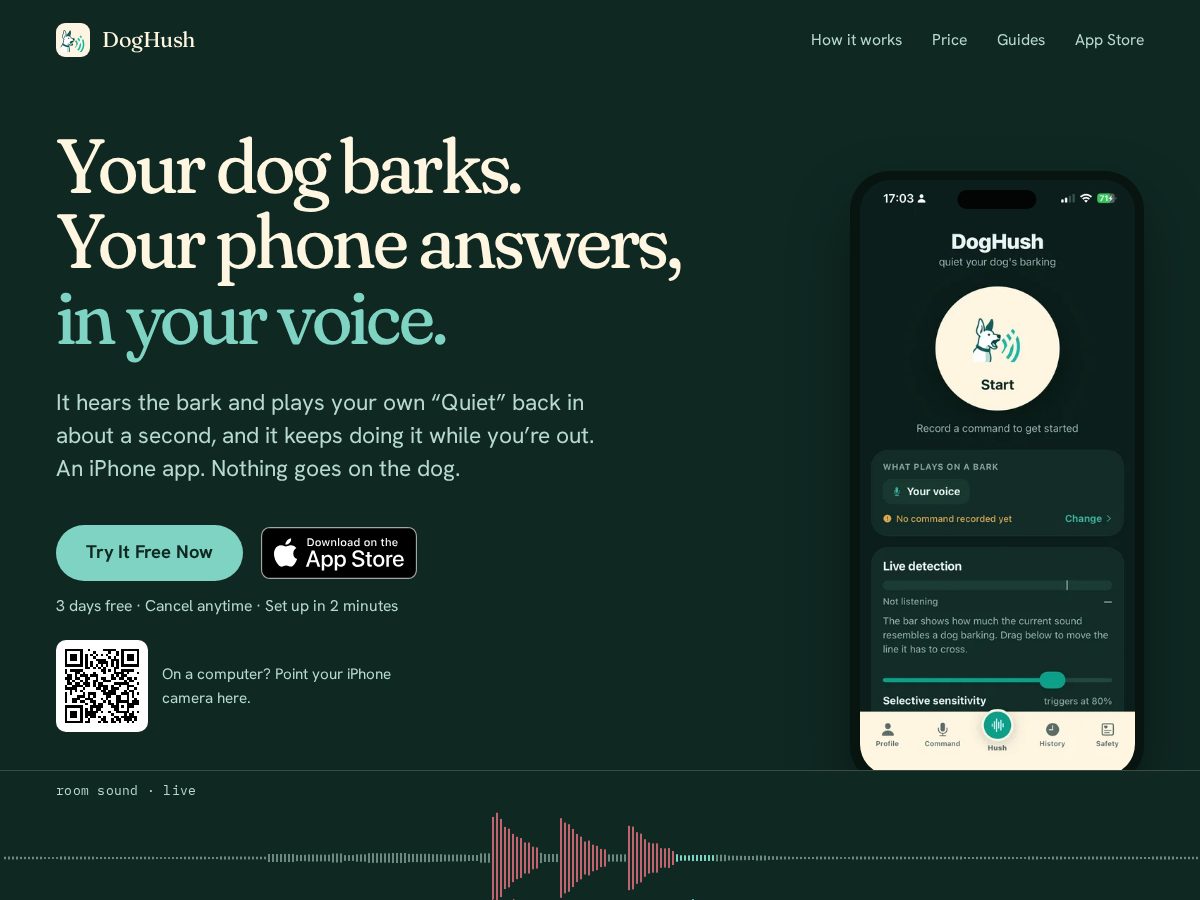 Landing-page snapshot of doghush.com